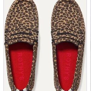 Rothy's Little Cat Driver Animal Print Loafers with Red Interior